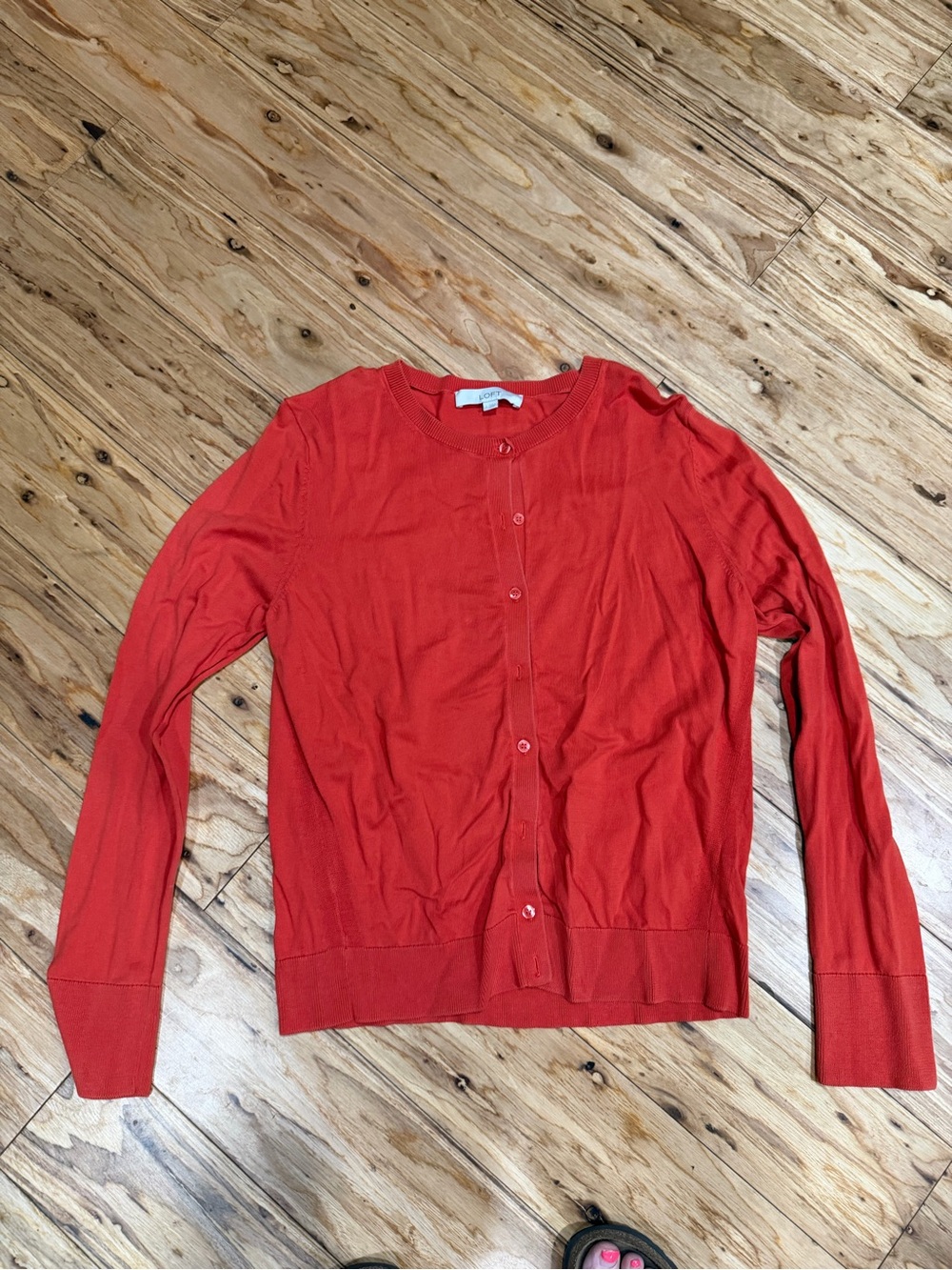 LOFT Coral-Red Button-Front Women's Cardigan